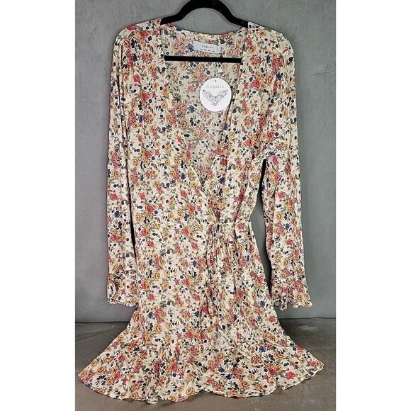 NWT Auguste The Label Boho Bell Sleeve Wrap Ruffle Mini Dress Sz 10, BEAUTIFUL! - Picture 2 of 12